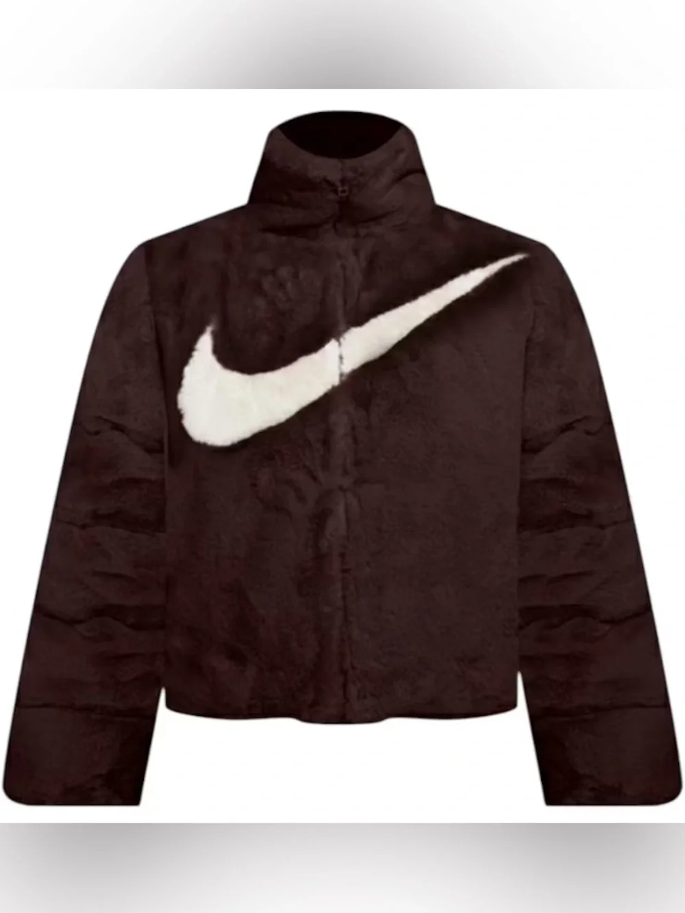 Nike Sportswear Essentials Faux Fur Teddy Jacket Brown Cream Oversized M